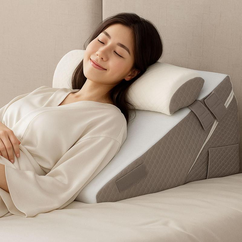 Rakuten - 三角クッション 三角枕 7-in-1 高反発 背もたれ クッション 腰枕 傾斜枕 膝枕、足枕 就寝用、ランバーサポート、テレビ枕に最適