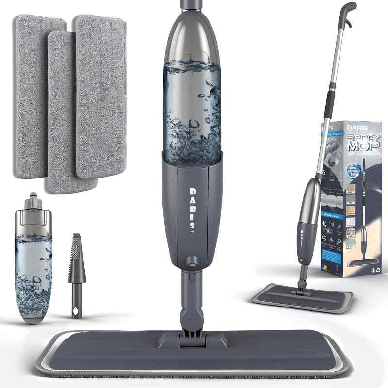DARISHMスプレーモップ 拭き掃除 回転 モップ フロアモップ 水 床掃除 モップ 水拭き360ml 大容量 乾湿両用