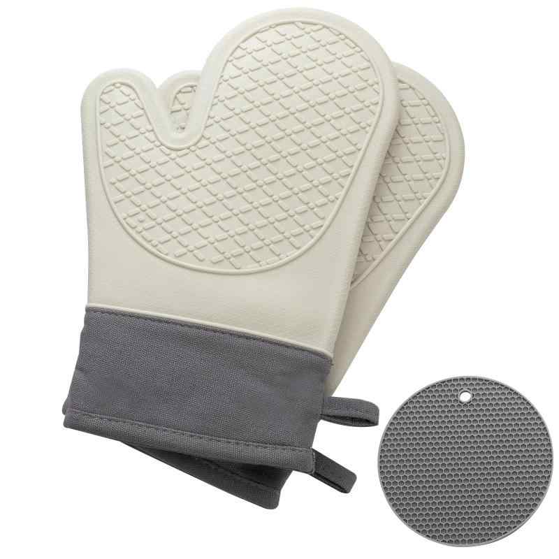 Exgox 耐熱ミトン ライトグレー オーブンミトン 鍋つかみ シリコン 300℃耐熱 やけ...