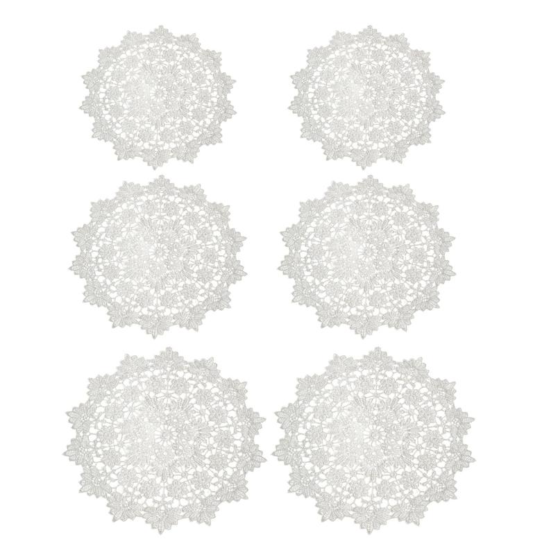 乐天商城 - CHYG花瓶敷き北欧 ドイリー マット円形 桔梗花柄 6枚セット 20cm30cm40cm 刺繡コースター テーブルセンターランチョンマット 白透かし彫りフラワー 食卓飾り コットンレース 装飾用 撮影道具