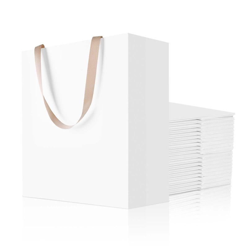Rakuten - Belinlen 紙袋 手提げ 大 紙ギフト袋【幅21cm 高さ26cm マチ13cm】【24枚セット】丈夫で耐久性があり 再利用可能 引き出物袋 贈り物 お土産 誕生日 結婚式 クリスマス用（白）
