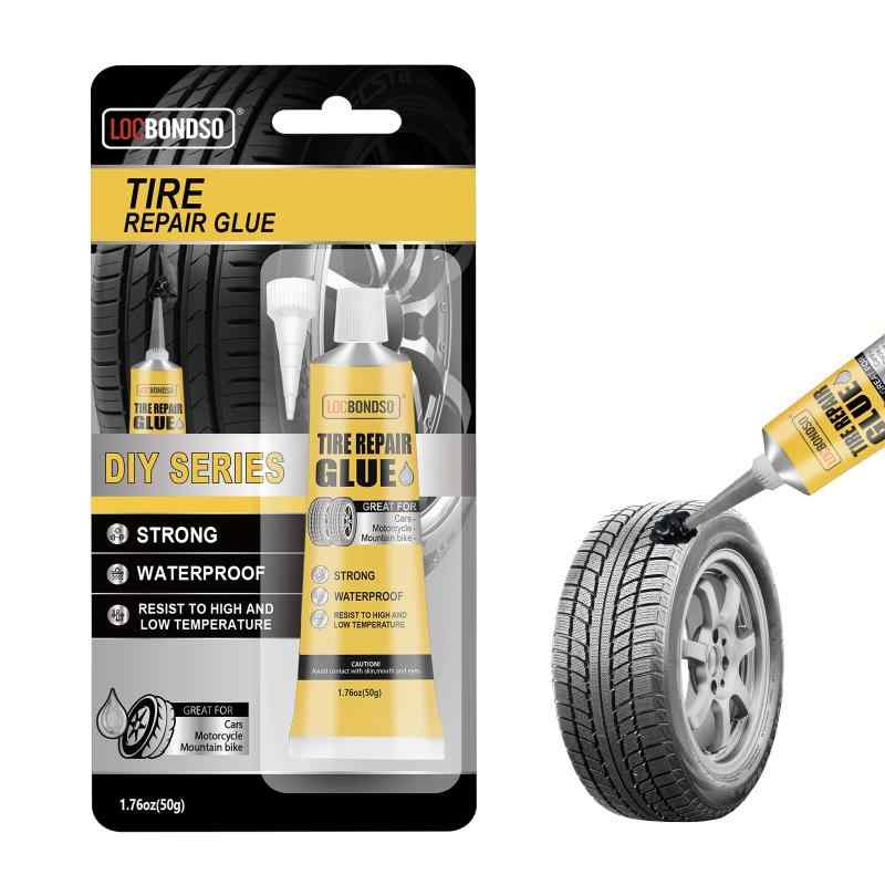 LOCBONDSO タイヤ修理用接着剤 耐熱 50g 黒ゴム接着剤 耐水性 速乾 使用簡単 ひび割れ 傷 パンクなどの..