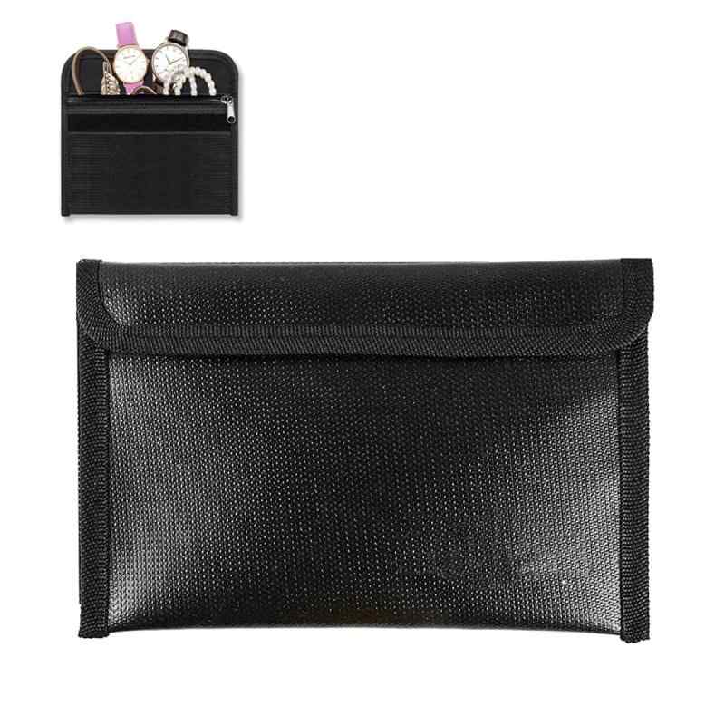 QUANTALY 耐火 20*12cm 防水ファイル 書類保管ケース セーフティー 貴重品安心保管袋 防水 防火 防災 収納可能 (ブラック)