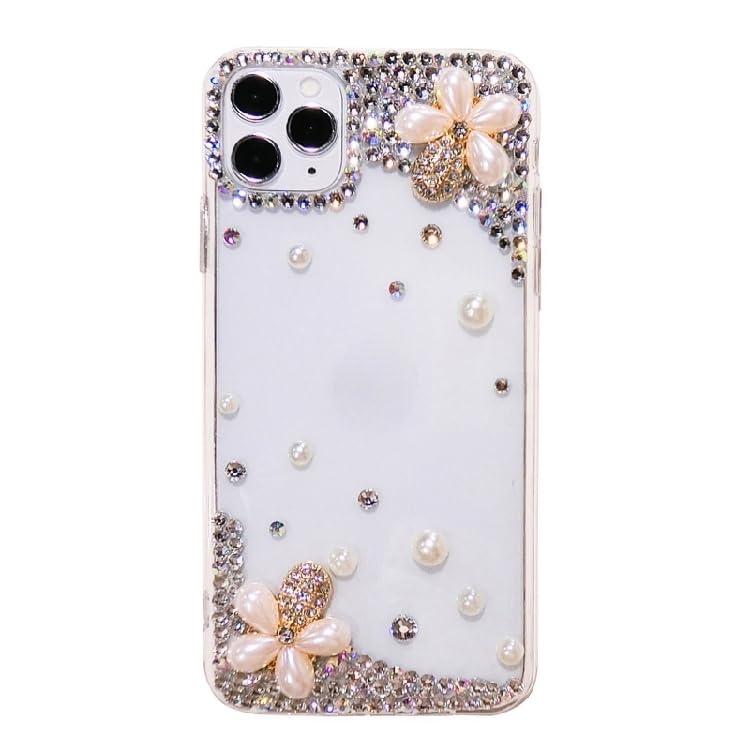 Rakuten - [wuxichiyan] 対応 iPhone ケース キラキラ ガールズ レディース 3D 可愛い パールフラワー クリスタル ラグジュアリー スパークル グリッター ダイヤモンド アイフォン ケース ラインストーン 保