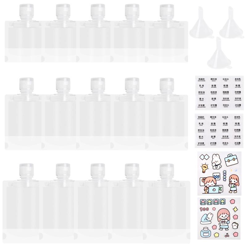 パウチ容器 トラベル液体個包装 パウチ容器 30ML/50ML/100ML/ 15個入り 詰め替え容器 使い回し シャンプー、ボディーソープ、化粧品 トラベル液体個包装 漏れない 透明 密封性 持ち運びに最適