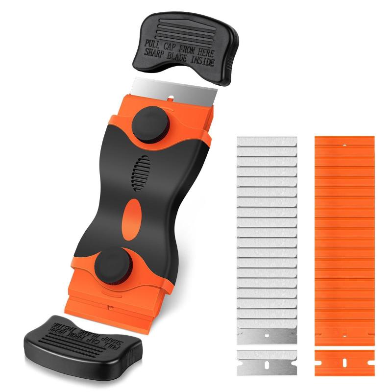 ALLVD ミニスクレーパセットストリップガラススクレーパガラス汚れ除去壁面付着物のスクレーパ除去【プラスチックスクレーパ10個、ステンレススクレーパ10個簡単交換】清掃工具スクレー