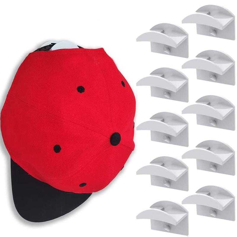 LydeLog(ライデログ) 粘着式帽子ハンガー 壁取り付け用フック - 帽子フックラック プラスチック帽子ディスプレイラック 野球帽 壁扉 寝室 ワードローブ用 ドリル不要 | 貼り付け可能 | 10個パ