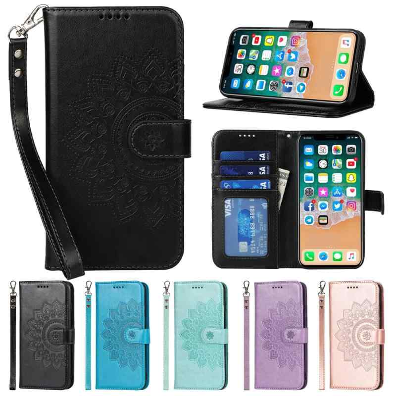 乐天商城 - Eastwave アイフォン for iPhone XS Max ケース 財布型 for iPhone XSmax 手帳型 カバー手帳 ストラップ付き フラワープリント PUレザー カード収納 横置きスタンド 機能 内蔵マグネット—ブラック