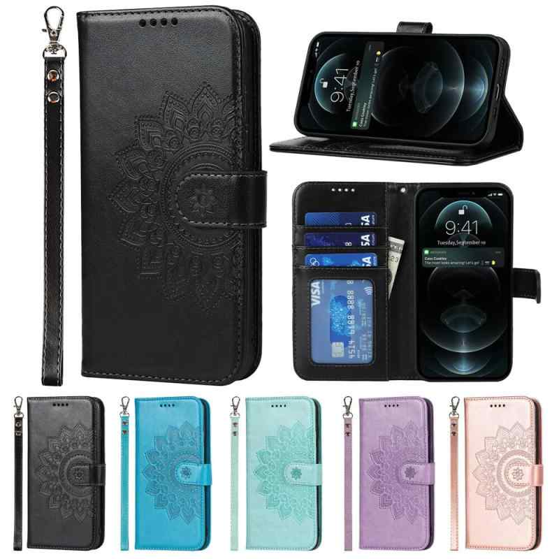 乐天商城 - Eastwave アイフォン for iPhone 12pro / 12 ケース 財布型 for iPhone 12 Pro 手帳型 カバー手帳 ストラップ付き 明るい色 フラワープリント PUレザー カード収納 横置きスタンド 機能 内蔵マグネット—ブ