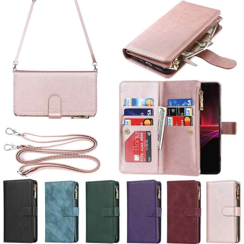 乐天商城 - Eastwave for Sony Xperia 1 III SO-51B / SOG03 ケース for Sony Xperia 1iii 縄掛けケース 手帳型 財布型 ICカード コインポケット ストラップ付き カード 収納 小銭入れ ファスナーポケ