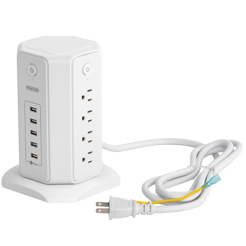 延長コード 電源タップ タワー NTONPOWER コンセント USB付き 12個AC口 2USB-Aと2USB-Cポート 180°スイングプラグ PSE認証済 雷ガード保護機能と過負荷保護 壁掛け用穴と滑り止めマットを装備 リビン