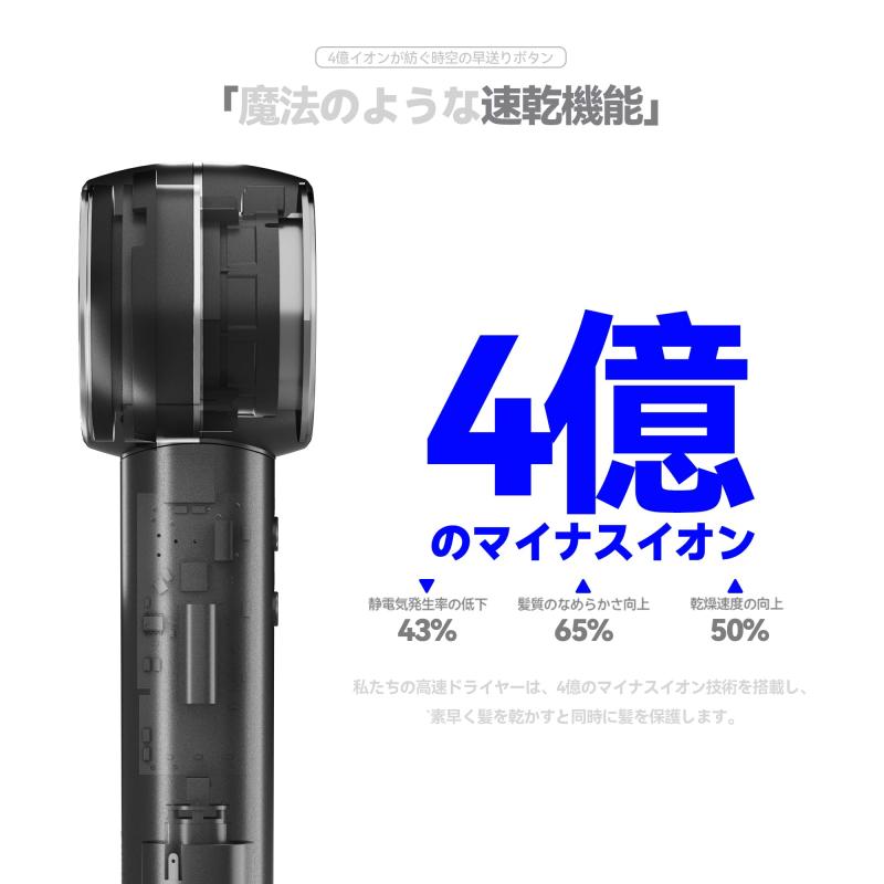 ドライヤー 4億マイナスイオン 超軽量315g 大風量高速 20秒速乾 コンパクト 静音 過熱保護 ノズル付き 家庭用サロン用 日本正規品