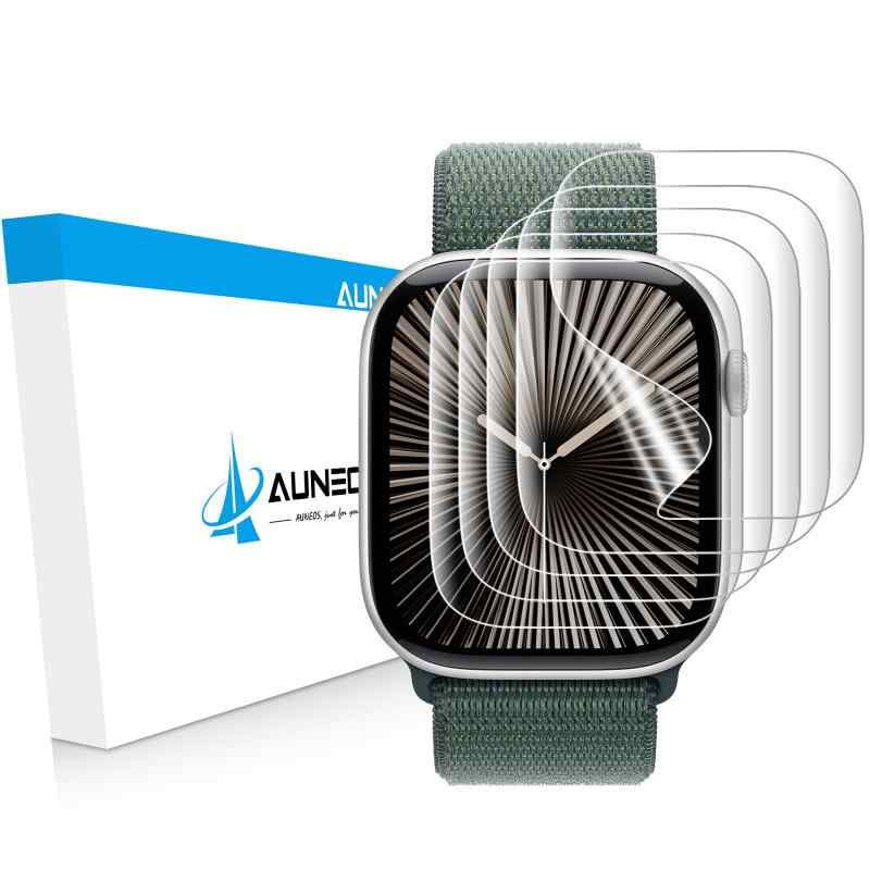 AUNEOS Apple Watch 46mm フィルム Series 10 対応 アップルウォッチ 液晶保護 フィルム 46mm 適用 TPU製 キズ修復機能 隅浮き防止 ケースに干渉せず 高透過率 気泡なし 指紋防止 取扱簡単 5枚入り (46mm)