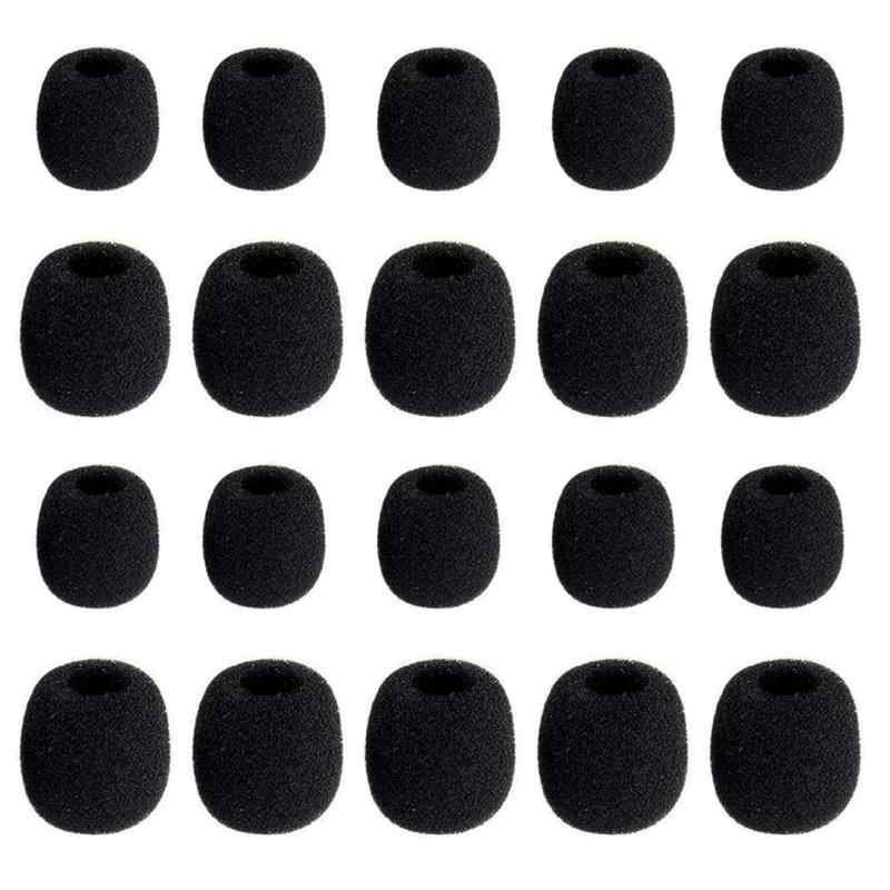 マイクスポンジ 交換用 20個 サイズ30mm 内径5mm / 8mm インカム マイクカバー ヘッドホン 雑音防止 ブラック 風防 ウインドスクリーン マイク用風防 スポンジキャップ ノイズ防止 防風 通話 録