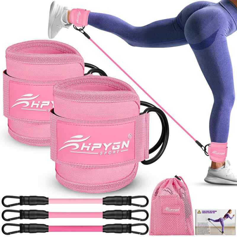 樂天商城 - HPYGN アンクルレジスタンスバンド ワークアウト用アンクルバンド 脚部 臀筋 トレーニング ワークアウト器具 女性用エクササイズバンド カフ付きエクササイズバンド キックバック アンクル