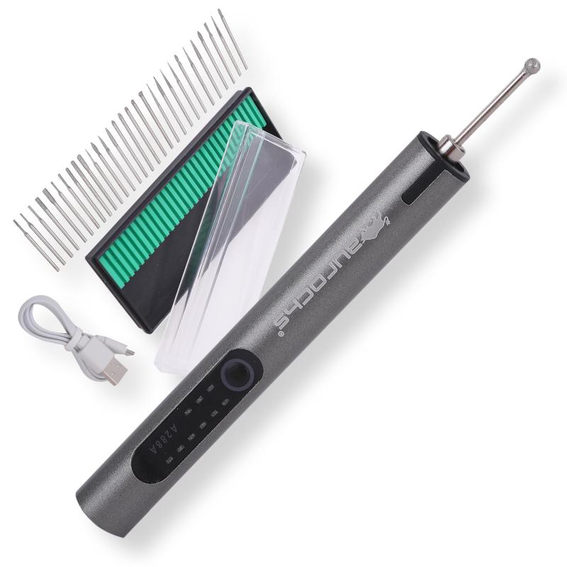 aurochs 充電式 ミニルーター プラモデル 工具 3段変速 照明付き TYPE-C 小型 コードレス 電動 やすり研磨 彫刻 穴あけ 切断 切削 ホビー 初心者用 (ディープシルバー)