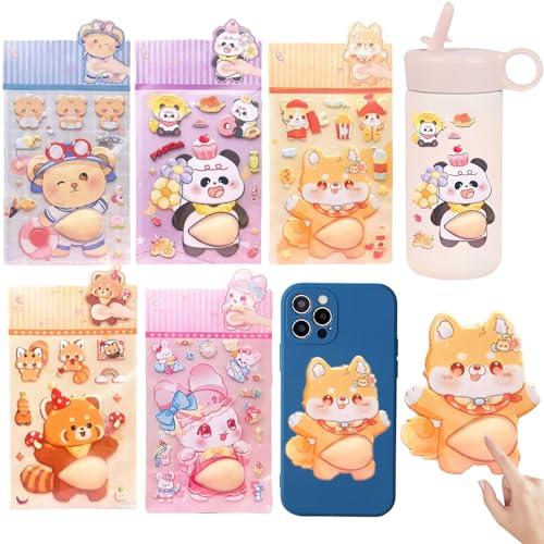 Rakuten - ぷにぷにシール お腹 ぷっくりシール 犬 3D ステッカー 立体 動物 デブ 犬 柔らかい 大きな腹 ストレス解消おもちゃ 1/5個 かわいい スマホ ステッカー 3d 柴犬 猫 パンダ ウサギ デコレーショ