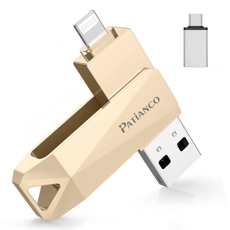 NEC - Patianco【MFi認証品 セキュリティ機能付】iPhone用 USBメモリ 128GB 3in1 Lightning/USB/Type-C搭載 高速データ移行 バックアップ 大容量 iPhone/iPad/PC/Android/Mac対応 写真・動