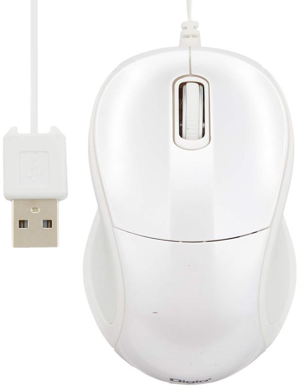 ナカバヤシ Digio2 有線マウス 3ボタン 静音 ブルーLED 小型 ホワイトZ8161