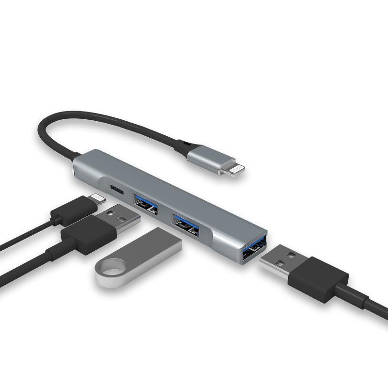 Lightning - USBハブ [Apple MFi認証] 4-in-1 USB OTGハブ 3つのUSB3.0ポートと高速充電ポート付き iPhone/iPad用 マイク/フラッシュドライブ/キーボード/マウス/サウンドカードに対応