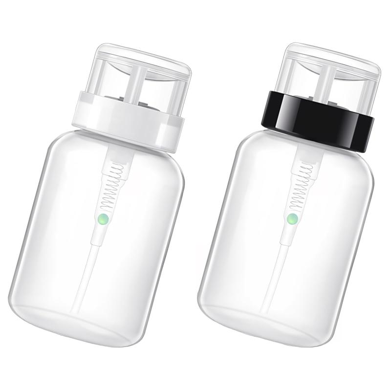 KDSSYFT Nail Cleaner Bottles, 2-Pack, 200ml Pump Dispenser, Liter Empty Pump Bottle, Gel Cleaner/Remover, Transparent, Rotating Lock, Nail Care Supplies