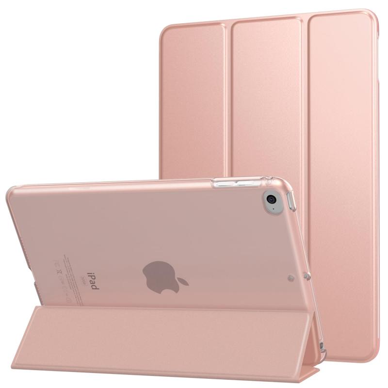21 inches+ - iPad mini 5 ケース MoKo iPad mini 第5/4世代専用保護カバー 半透明シェル オートスリープ機能 三つ折りスタンド 高級PUレザー 裏地マイクロファイバー 軽量 薄型 傷防止 スマートケース RoseGold