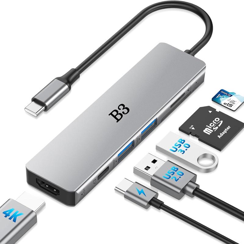 Netbook （UmPC） - Type-C USB C ハブ 6-in-1 マルチポートアダプター、4K@60Hz HDMI、100W PD、2 つの USB-A データポート、SD/TF カードリーダー付き –Switch/iPhone 15/16/MacBook Pro/Air/