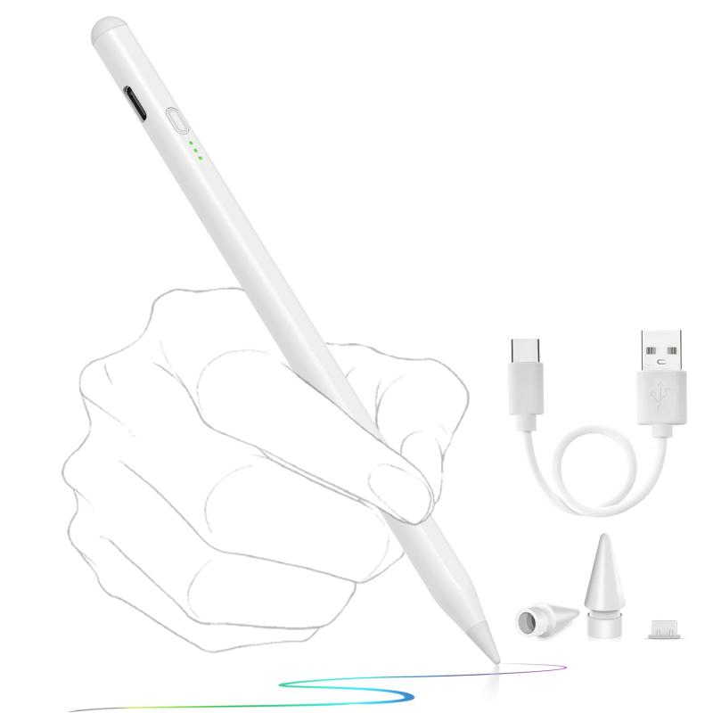 iPad ペンシル アップルペンシル apple pencil 対応 ペン先 2個 付属 軽量 磁気吸着 傾き感知 パームリジェクション 滑らかな書き心地 2018年以降iPad/Pro/air/mini 対応 iPad用 タッチペン 白【傾きを感知機能 /超高精度/改良型ペン先】ペン先の傾きに合わせて線の太さを調整できす、従来の鉛第のように線の太さを変える、ペン先の傾斜面積 が大きいほど、線が太くなります。タッチペン角度に応じて反応し、スムーズに書くことができます。このiPad用のペン、線を引くと断線せず、保護シートを貼っても。純正と遜色ない書き心地から、低遅延、高速正確に書くことのを実現します。ペン先はApple Pencilと同じ高品質POM素材を使用、Apple pencil（1/2）互換性があり。（ご注意：傾き感知機能対応ソフト：SketchBook、Procreate、Paper、Noteshelf ）【Type C 急速充電、長時間使用、分かりやすい電池残量】30分間フル充電で11時間継続使用可能となります。待機時間 1年。静止の状態で 、10分間 放置すると自動オフし、電源の切り忘れを 防止でき、バッテリーの節約に役立ちます。最新このiPad専用ペンシルは、より多くのお客様のご要望にお応えして、バッテリー残量を確認しやすいLEDインジケーターを搭載しています。電池残量が、「5%～20%」・「20%～70%」・「70%～100%」の3段階で確認できる為、タッチペン使用中に急に電源が切れてしまうような心配がありません。緑色のランプが点滅しているときは、充電が必要なことを意味します。バッテリーも非常に耐久性があります、長時間ご利用いただけます。【幅広い互換性、対応機種&amp;iPad専用ペン】2018年以降のiPadバージョンに適しています：iPad（第6/7/8/9/10/11/12世代）、iPad 11インチ（A16）、iPad Air（第3/4/5/6/7/8世代）、iPad mini（第5/6/7世代）、iPad Pro（11インチ，第1/2/3/4世代 M4 M5）、iPad Pro（12.9インチ 第3/4/5/6世代）、iPad Pro（13インチ M4 M5） iOS 12.2以降に更新する必要があります。システムのアップグレードはこのペンシルの使用に影響しません。2018年以前発売のiPadには対応しません。【磁気吸着、パームリジェクショ機能】このiPadタッチペン、Apple pencilに似た形をしていて、持ち運びが簡単で紛失しにくい磁気吸着機能を備えています。出張、会議などに保管と持ち運びに便利です。また、誤作動防止機能対応、パームリジェクションという機能が搭載されていますので、手袋がいらず、紙に描いているよう、手を自由自在に置くことができます。何をする時も驚くほど使いやすく、アイデアが浮かんだ瞬間を逃しません。（注：iPad側面が円弧状のエッジは磁気吸着しにくい可能性があります）【Bluetoothは必要ありません、操作便利】このipencil面倒な設定とBluetooth接続する必要もなく、タッチペンの頭部のボタンを押すだけ簡単に電源オンすることになります。LEDインジケーターも付いていますので、使用状態がすぐに分かります。使いやすい設計、アルミ合金。（同梱物：iPadタッチペン×1、USB充電ケーブル×1、交換用ペン先×2、Type c充電口防塵ゴム栓×1、取扱説明書×1）。