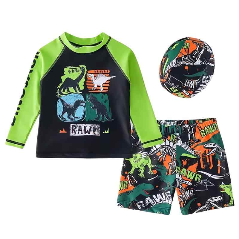 [LJZM] 子供 水着 男の子 長袖 90-140 キッズ 水着 セパレート 3点セット 恐竜柄 海プール ビーチ スイムウェア 紫外線 UVカット 水遊び