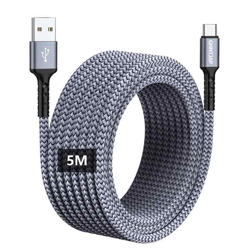 GHNTJAP USB Type C ケーブル 5M USB A to USB C ケーブル QC3.0/2.0対応 充電コード Galaxy/Pixel/Xperia/LG/Switch等タイプc機器対応 ナイロン編み