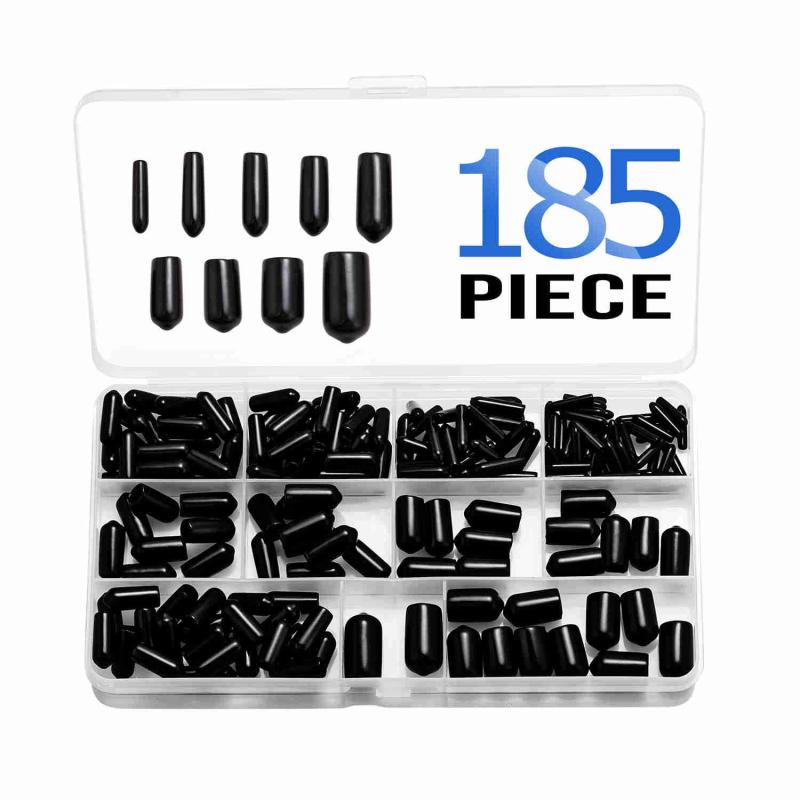Rakuten - Pronese 185pcs 端末保護キャップ ねじプロテクター PVCキャップ 9サイズ 複数の仕様 絶縁エンドキャップ ブラック 電線&ケーブル&金属パイプ&コネクターなどの端末保護 185個セット