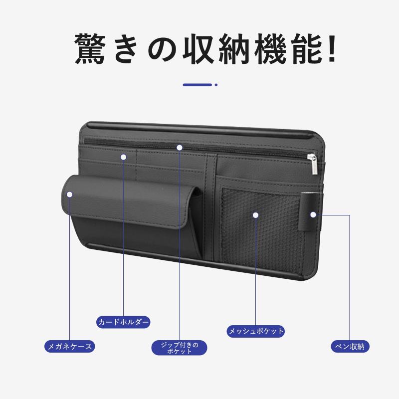 XCF サンバイザーポケット 車 収納 取り付け簡単 小銭入れ 収納ホルダー メガネ ペン カードポケット付き サングラスポケット 多機能ポケット カー用品 便利グッズ