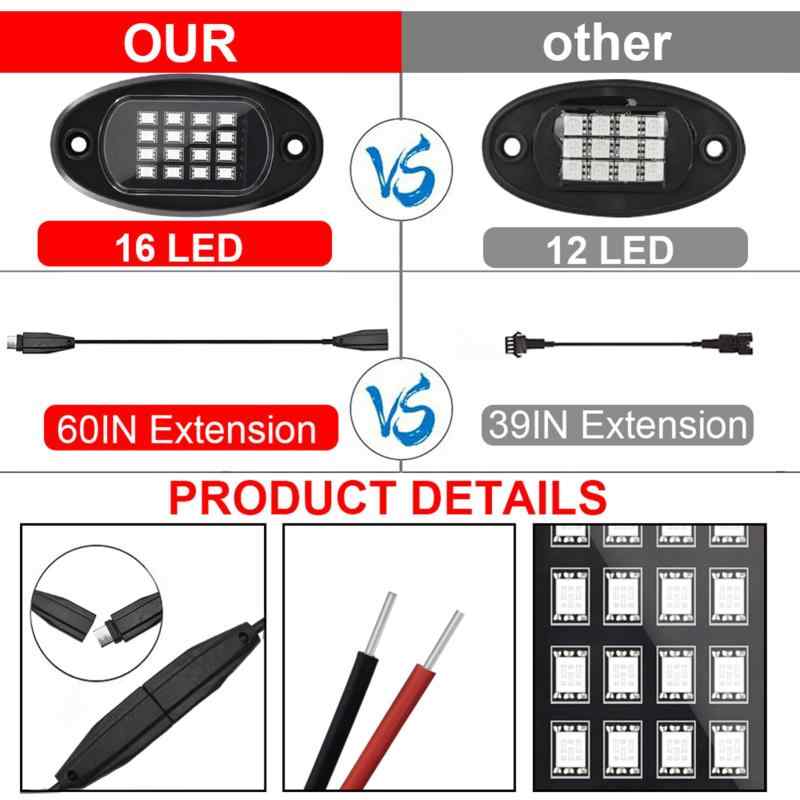 Snsowed LED ロックライト 8個 マルチカラー LEDライト 防水 APP BT 24キーコントローラー 音楽機能 S ATV UTV用