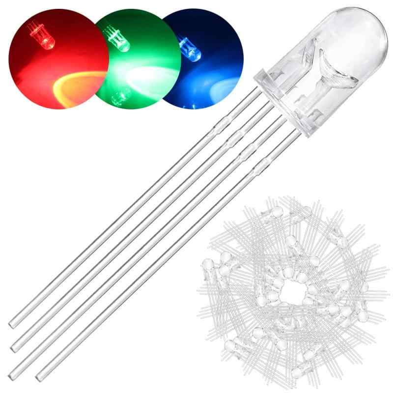 DAOKAI 100パック 5mm LED 発光ダイオード コモンカソード DC 3V 20mA RGB 3色 (赤/緑/青) 4ピン クリア 透明 丸型 LED 電球 ランプ 電子部品 Arduino用