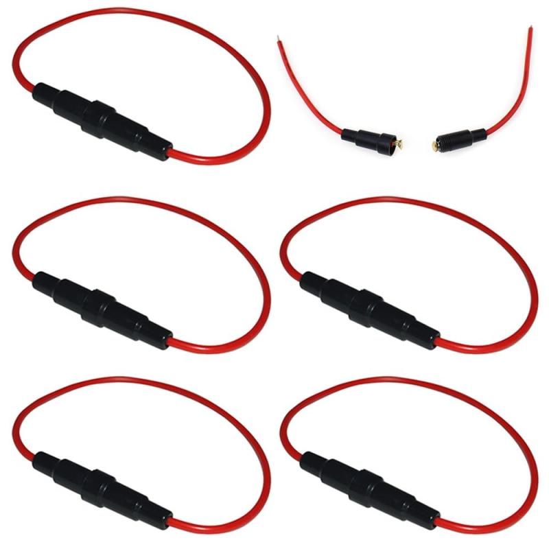 ヒューズホルダー インラインヒューズホルダ ヒューズボックス ヒューズ 自動車用5x20mm 250V 5個セット製品名:ヒューズブロック、製品仕様:5x20mm、ワイヤ:22AWG、糸芯:銅糸、糸長:約22CM、5個セット。防水リップ付きヒューズホルダーは、水や水しぶきから電気接続を保護します。クイック取付：壊れたヒューズホルダーの取り付けと交換が簡単で、特別な工具は必要ありません。適用範囲：自動車産業（整備）、通信機器、電気機械産業、電子産業、医療施設、その他多くの分野。注：ヒューズはこのアイテムに付属していませんので、必要に応じてご自身で購入してください。