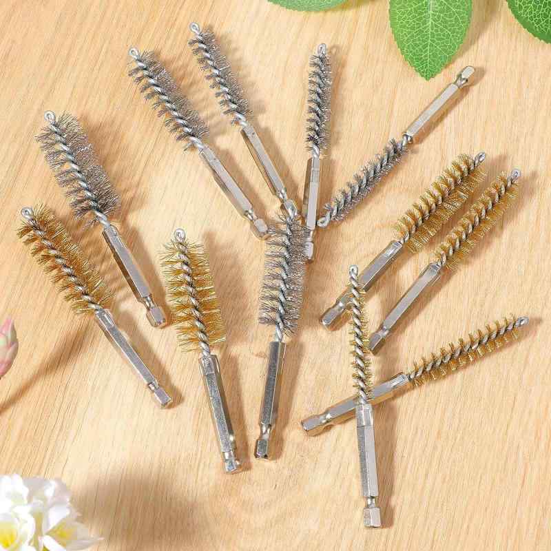 Ifukens ワイヤーブラシ 六角軸 真鍮ブラシ電動ドリル用インパクト 研磨ブラシ サビ落とし ステンレスブラシ 掃除道具 錆落とし 電動工具 塗装剥がし 研磨機 回転ツール アクセサリー12個入(