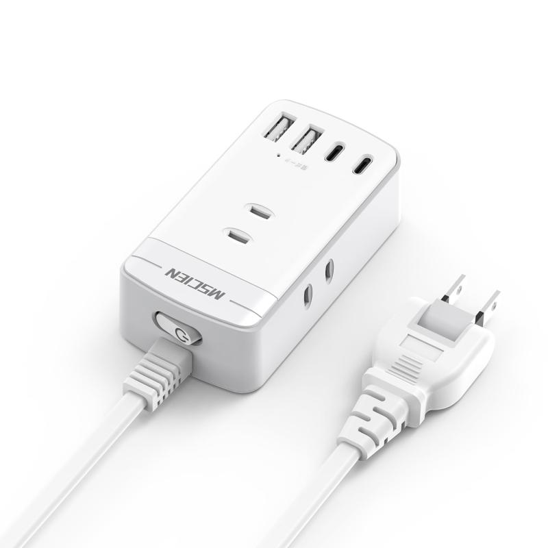 Mscien 延長コード 2m スイッチ付き 電源タップ usb-c 3個AC差込口 2個USB-C 2個USB-A 延長コード usb タイプc コンセント 分岐 テーブルタップ 雷ガード付き 旅行 出張 壁掛け スイングプラグ