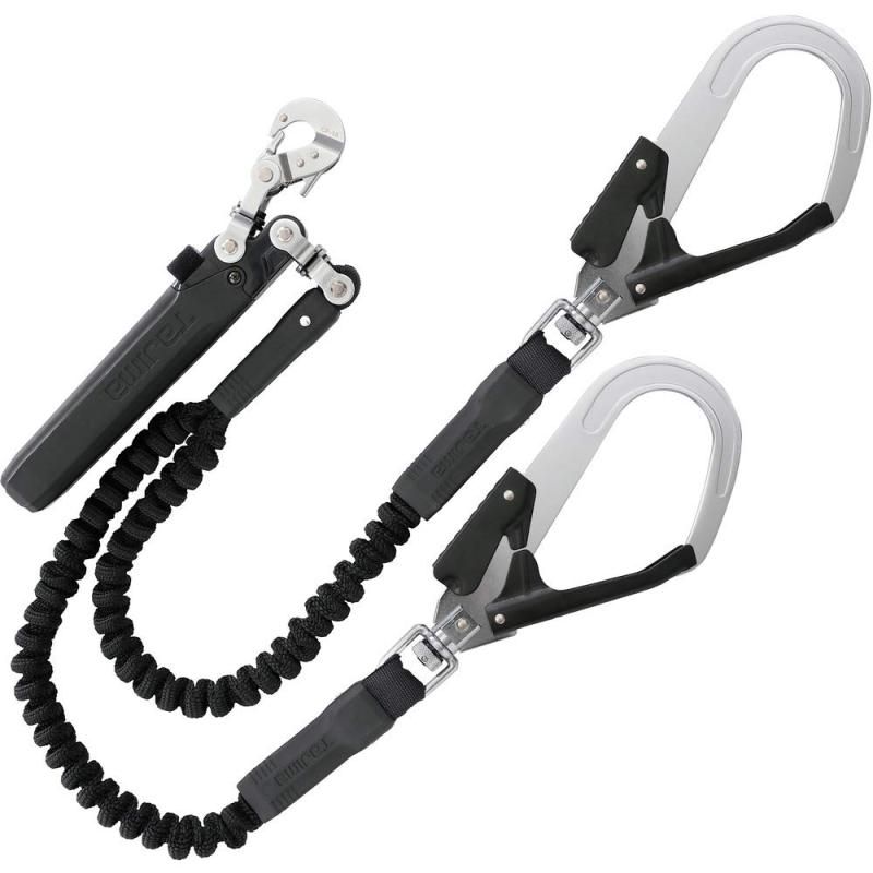 タジマ 新規格安全帯 ハーネス用蛇腹式ダブルランヤード 伸縮性のある蛇腹式ロープで不使用時は短くなる より戻し付き硬質焼入ゲートスチールフックL2 ランヤード長150cm ランヤード上分