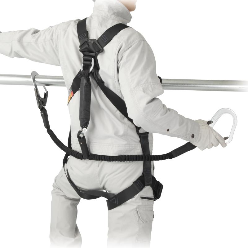 タジマ 新規格安全帯 セフハーネス フルハーネス・蛇腹ダブルランヤードセット品 A4SFBJR-WL4BK 130kg対応 スチール 黒 国内生産 2ヵ所のセフで道具を着脱 新設計の縦ベルト用セフホルダー樹脂