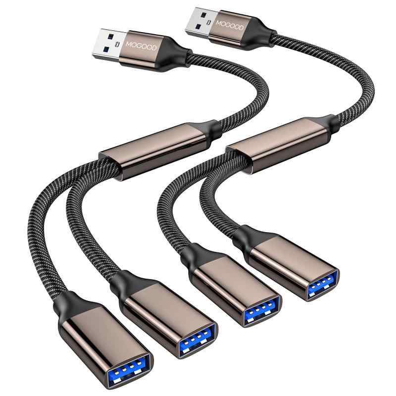MOGOOD USB分岐器 2パック 3.0分岐器Y型 オスからダブルメスY分岐器ハブまでの電源線延長線、転送/充電用、ノートパソコン、Mac、自動車、HDD、PS4、PS5などのマルチポートハブに適している