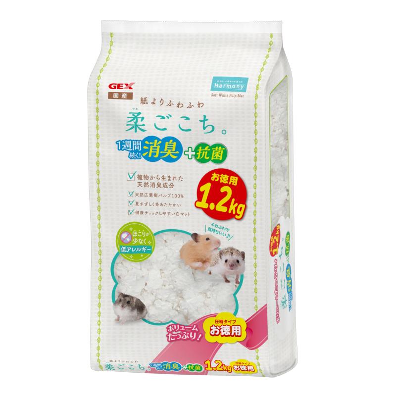 Pet Goods - ジェックス 柔ごこち 1.2kg 紙よりふわふわ ホワイトパルプマット 天然広葉樹パルプ100% 消臭+抗菌 床材 ハムスター・小動物用