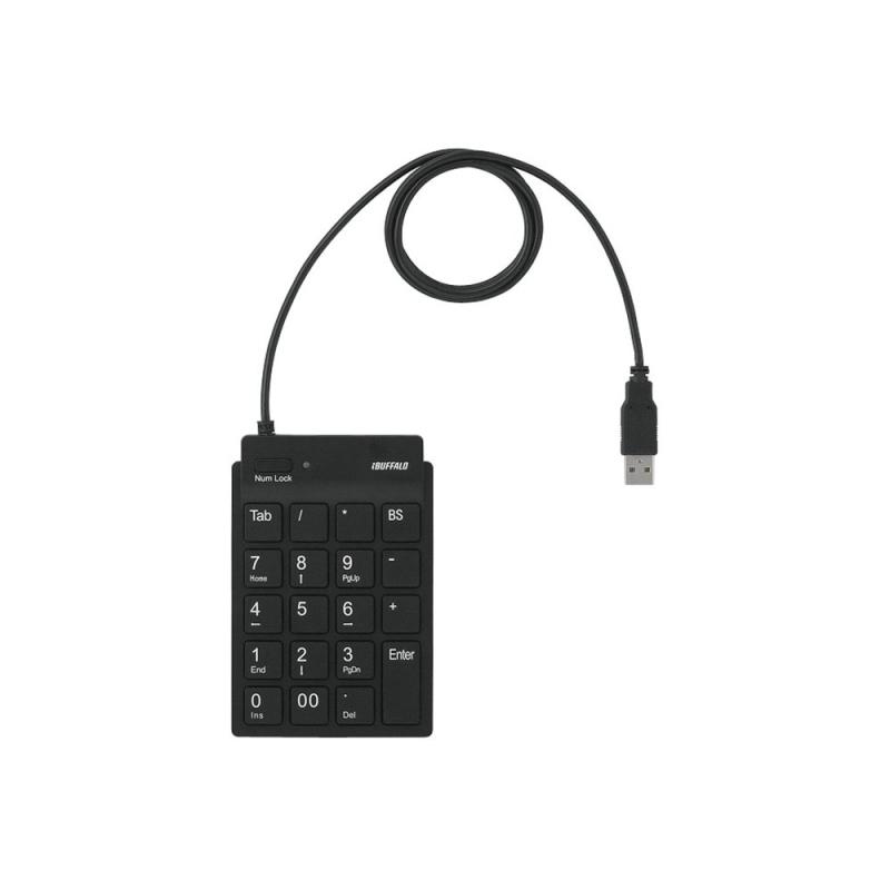 バッファロー BUFFALO 有線スリムテンキーボード ハブ付き ブラック BSTKH08BK