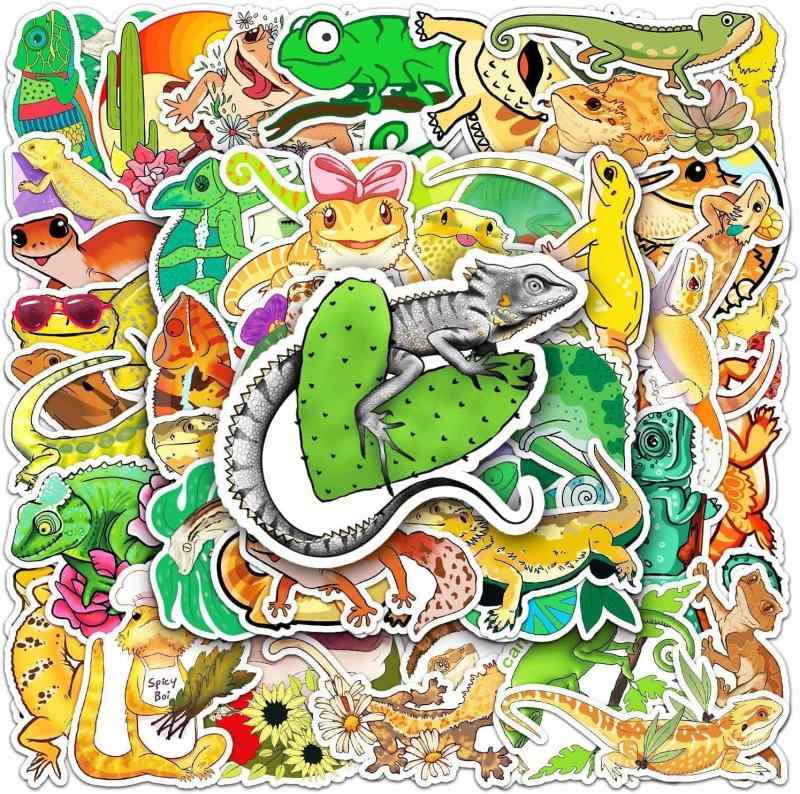 トカゲステッカー 50枚、かわいいビニール防水ノートパソコンスケートボードシール、美学アップリケパソコンシール大人の青少年の女の子 (トカゲ)
