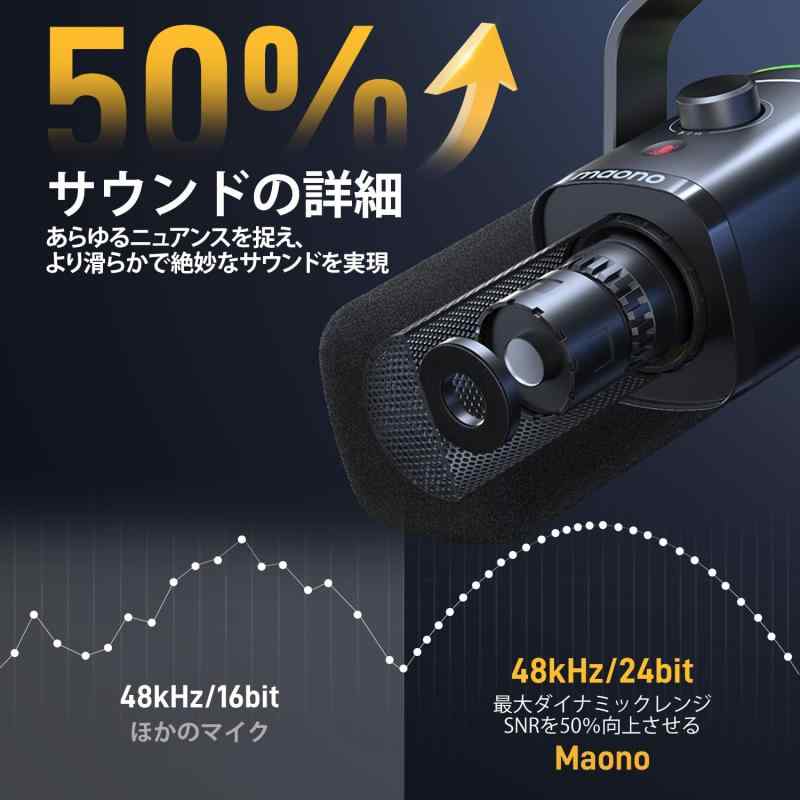 フローイングgtのMAONO XLR/USB ゲーミングマイク ノイズキャンセリング PCマイク ポッドキャスト ストリーミング用 ダイナミックマイク ミュートボタン 単一指向性 YouTube 録音 ボイスチャット ライブ配信 ゲー｜アングル3