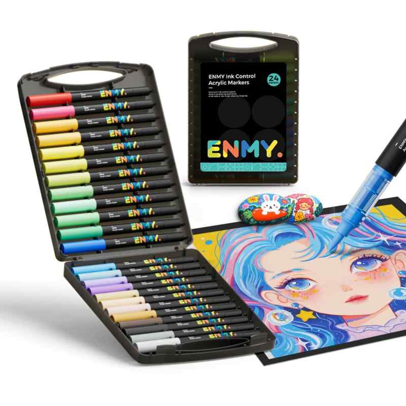 ENMY 直液式 アクリルマーカー イラストマーカー 水性 筆ペン アートマーカー 美術 漫画 ファブリック 編み物マーカー キャンバス/ガラス/木 布用ペン テキスタイル用 カラーペン