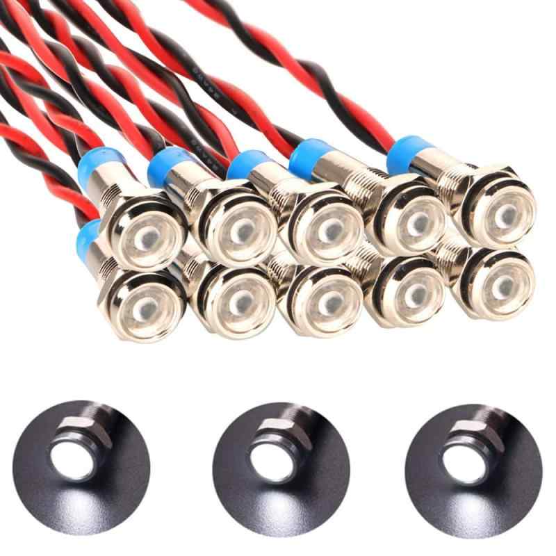 KILIGEN 10個 6mm 1/4インチ AC/DC 12-24V LED メタル インジケーター ライト 防水 信号ランプ パイロット ダッシュ 指向性 ワイヤー付き (ホワイト)