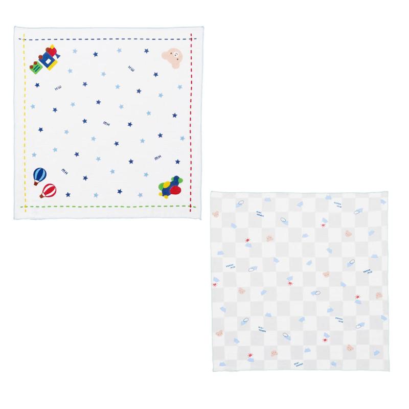 【 ミキハウス 】 ガーゼハンカチセット ハンカチ ガーゼタオル 2枚組 綿100% 日本製 35×35cm 沐浴 出産準備 男の子 女の子 ベビー キッズ 赤ちゃん ベビー服 出産祝い ギフト 46-8337-384 ブルー