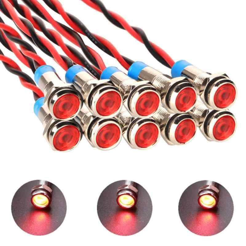 Rakuten - Kiligen 10個 6mm AC/DC 12-24V LEDメタルインジケーターライト防水信号ランプパイロットダッシュワイヤー付き指向性（赤）