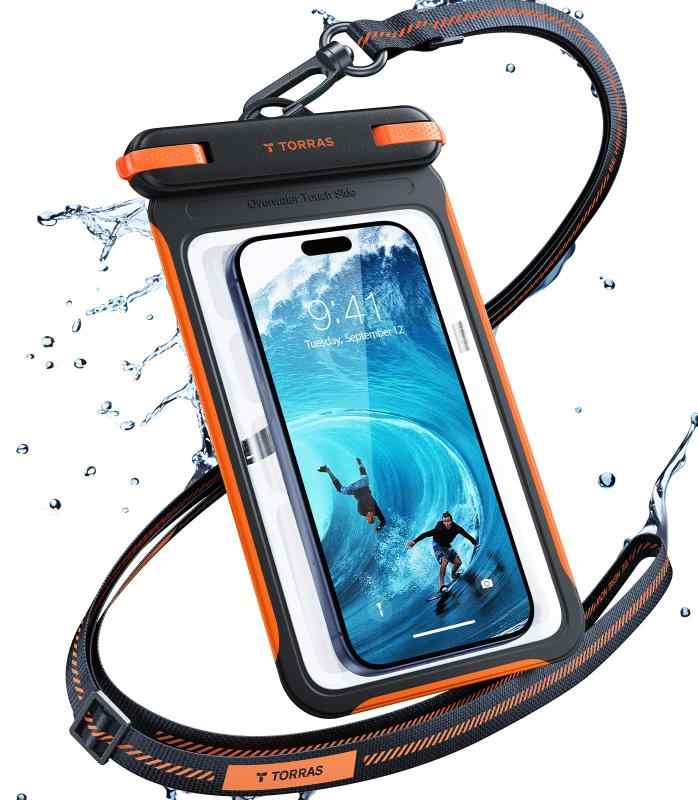 TORRAS スマホ 防水ケース 【2026新型両面高機能】IPX8完全防水 水中タッチ対応 浮く設計 お風呂/海/プール/温泉対応 7インチiPhone用 高透過率画面 顔認証 両手解放 ストラップ付き 携帯ケース