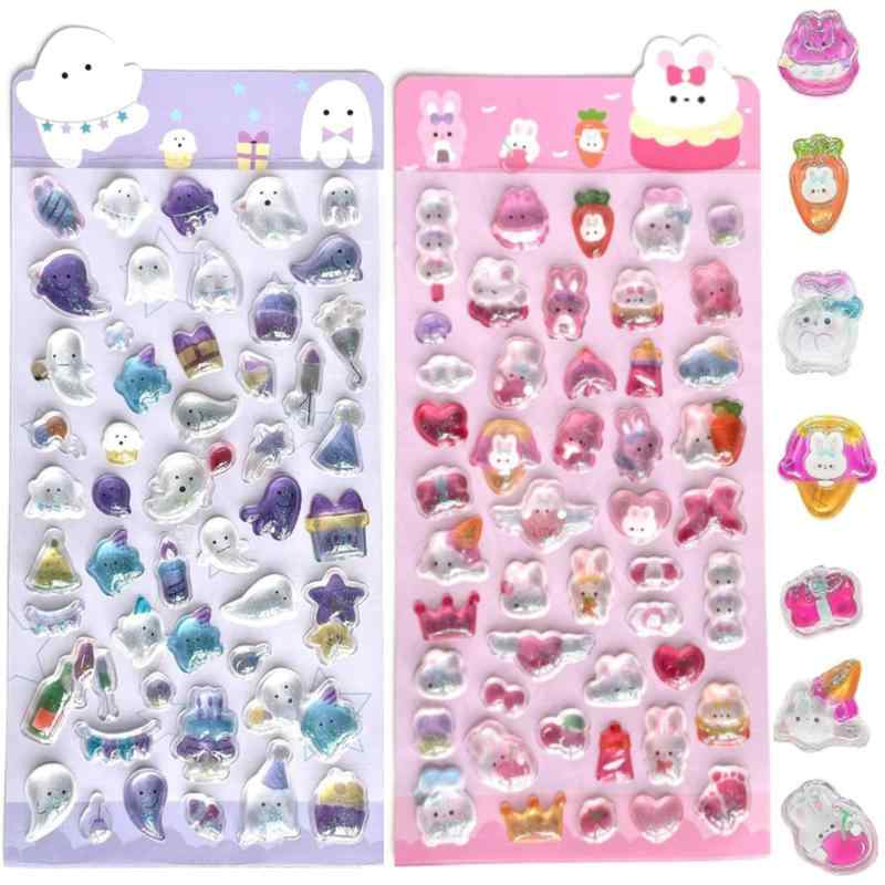 乐天商城 - シール 可愛い 2枚セット 3D 立体 ぷっくり デコシール 貼り付けが簡単 キラキラな 女の子 ギフト 携帯電話飾り用 DIY用 手帳用 ごほうび